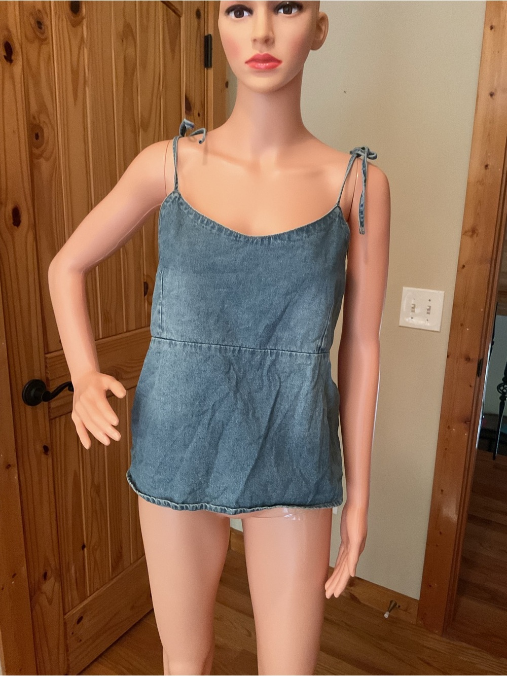 Women’s Blue Denim Tie-Strap Tank Top